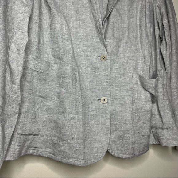 EILEEN FISHER Linen Sparkle Metallic Thread Lightweight Collar Blazer Jacket - Picture 5 of 12